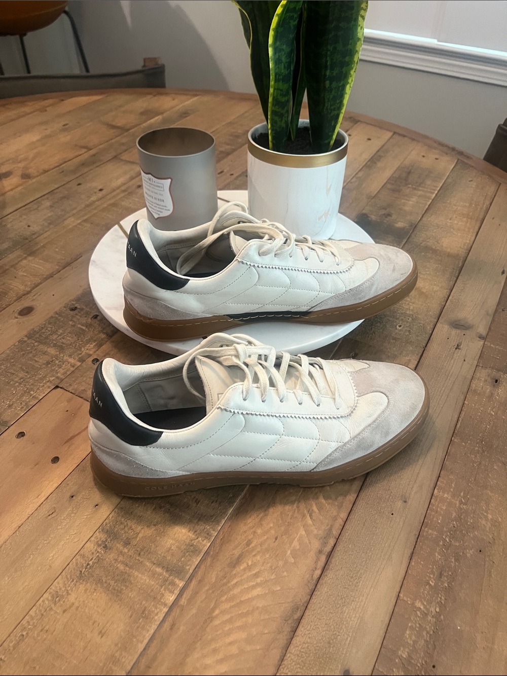 Cole Haan Men's White Sneakers with Black Heel and Gum Sole